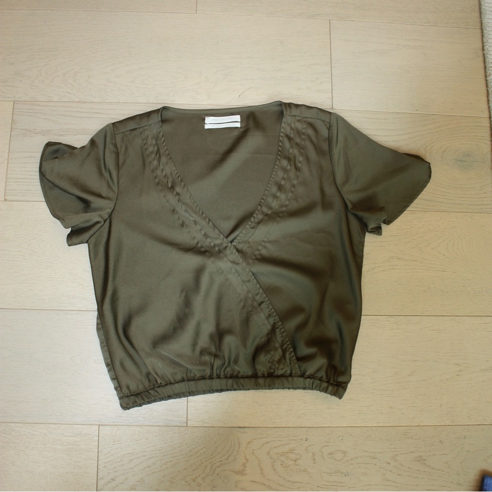 Urban Outfitters Olive Green V-Neck Cropped Blouse